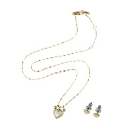Fossil Women's Heart Mother of Pearl Necklace and Earrings Gift Set, Color: Silver (Model: JF04246SET)
