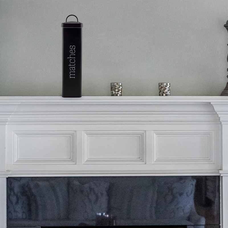 AuldHome Design Enamelware Fireplace Matches Holder (Black), Farmhouse Storage Container