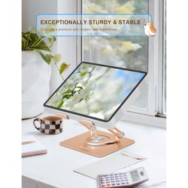 Aoviho Tablet Stand 360° Rotating Aluminum Holder, Adjustable, Portable and Foldable Monitors Stand for iPads, Compatible with 4-12.9" Tablets, Golden