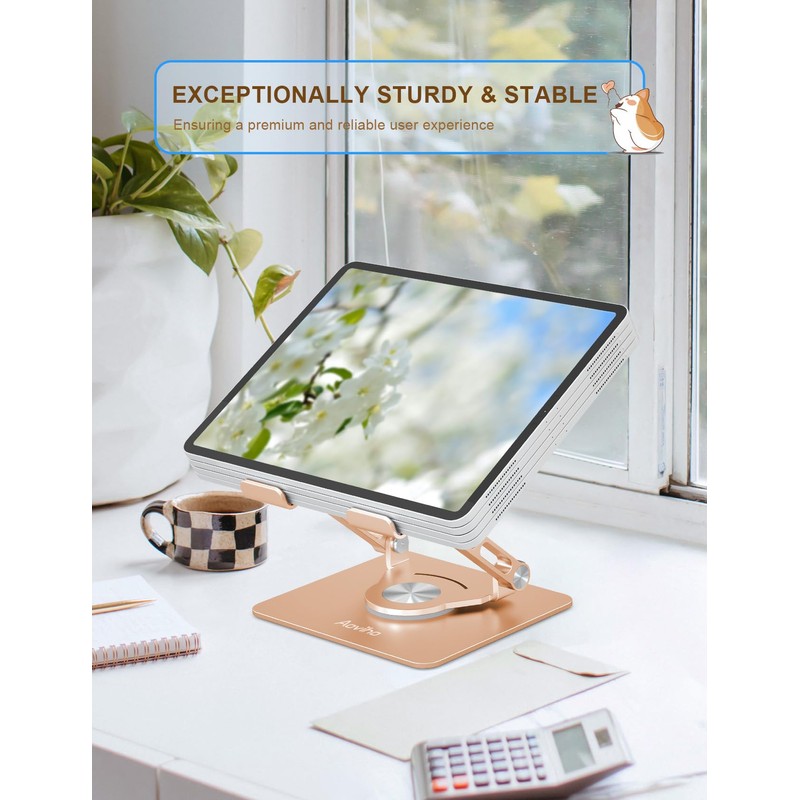 Aoviho Tablet Stand 360° Rotating Aluminum Holder, Adjustable, Portable and