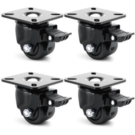 Humagineer 2-Inch Casters Set of 4 Heavy Duty, Load 2200 LBS Low Gravity Plate Swivel Caster Wheels with Brake, Durable Sturdy Extra Width Nylon Wheels for Industrial, Equipment