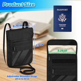 Cosmos Passport Holder Travel Wallet Pouch Bag, RFID Passport Neck Wallet Organizer Case - 2 Pockets with RFID Blocking, Clear Window & Compatible with AirTag for ID Cards & Passport Safe Storage