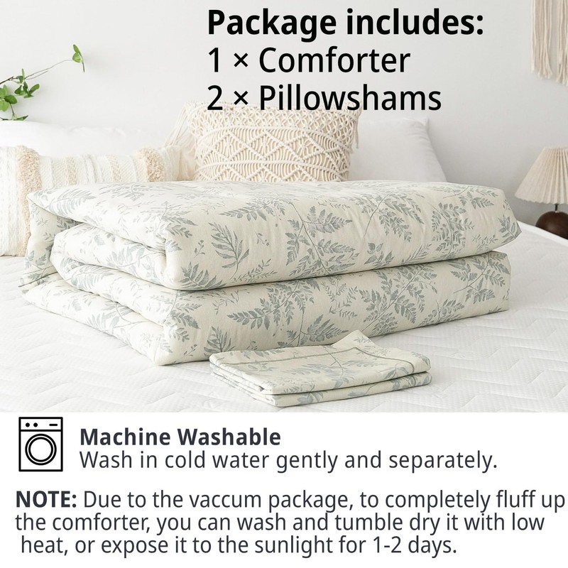 LEMIROE Botanical Cotton Comforter King Size - Dusty Green Comforter