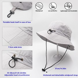 WANYIG Sun Hat Women Men UV Protection Foldable Safari Hat Waterproof Summer Hat Hiking Hat Fishing Hat Outdoor Bush Hat Quick Dry 55-58 cm, lightgrey