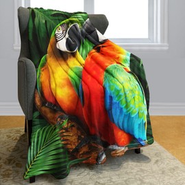Rstick Parrot Blanket Leaves Birds Macaws Fleece Blanket Soft Fuzzy Plush Throw Blankets for Couch Bed 40"x50"