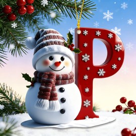 Snowman Letter Name Ornaments for Christmas Tree, 2D Christmas Decoration 2036, Hanging Ornaments A-Z Xmas Family Keepsake Xmas Stocking Stuffers Gifts for Kids Adults (P)