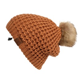 C.C Hatsandscarf Exclusives Waffle Stitch Pattern Beanie with Pom (HAT-2071) Toast Almond