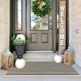 IOHOUZE Black Beige Striped Rug -2'x4.3' Front Door Rugs Outdoor, Small Washable Area Rug for Front Porch, Spring Summer Welcome Mats Outdoor Indoor, Doormat for Entryway Porch Entrance