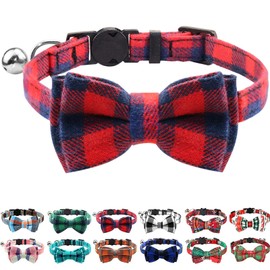 Joytale Cat Collar with Bell and Bow Tie, Soft Tartan, Quick Release Safety Collars for Kitten and Cats, 1 Pack, Red