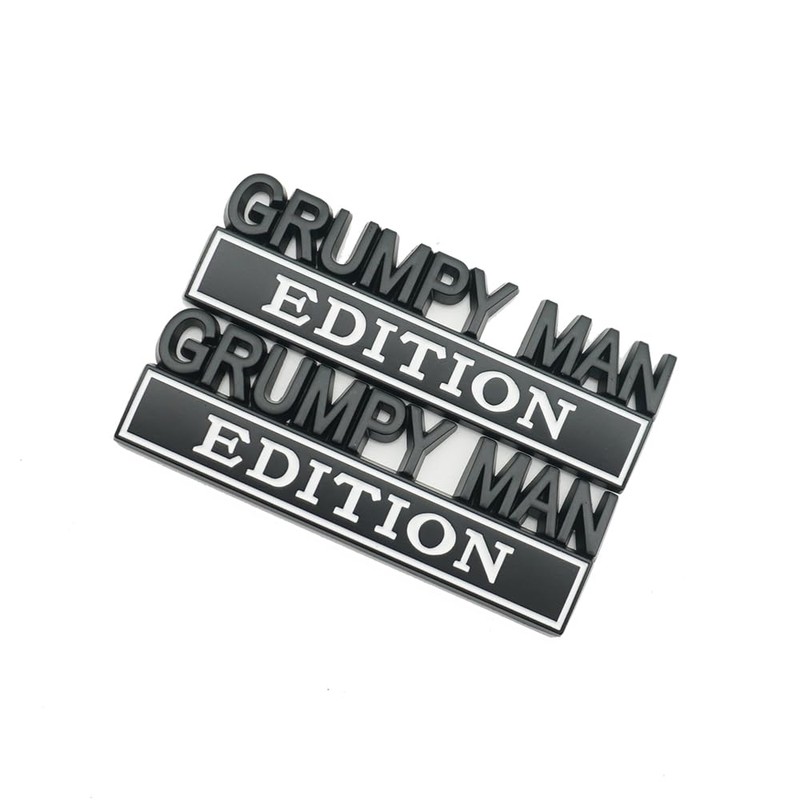 2pcs Metal Grumpy Man Edition Door Tailgate Bumper Emblem Bsdge