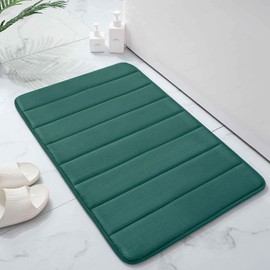 OLANLY Memory Foam Soft Bath Mats Non-Slip Absorbent Bathroom Rugs Rubber Back Runner Mat for Kitchen Bathroom Floors 16" x 24", Dark Green