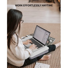 ZEAPTAC Portable Lap Laptop Desk with Pillow Cushion, Fits up to 15.6 inch Laptop, Lap Stand for Bed & Couch & Carpet, Book Tablet/Drawing Board/Computer Laptop Stand - White