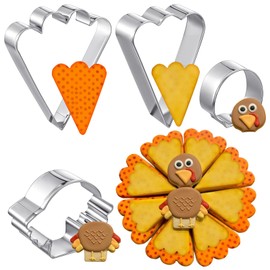 Teenyyou 4 Pcs Fall Thanksgiving Platter Cookie Cutters Stainless Steel Thanksgiving Centerpiece Wedge and Feather Plaque Biscuit Cutters
