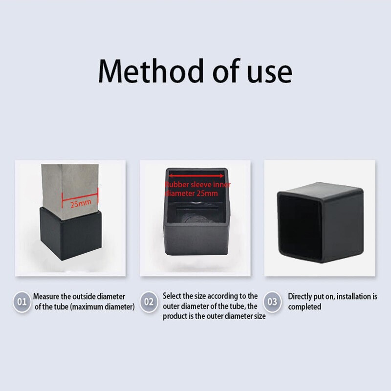 20mm Black Plastic Covers, Square End Caps for Tube Chairs