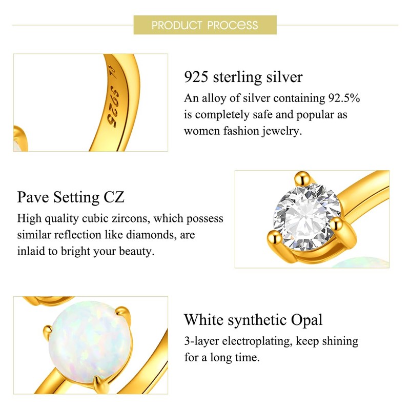 SIMPLGIRL Opal Rings 925 Sterling SIlver Stacking Rings Adjustable Rings