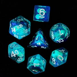 Cusdie 7-Die DND Dice, Polyhedral Dice Set Filled with Animal, for TTRPG Role Playing Game Dungeons and Dragons D&D Dice(Luminous Jellyfish)