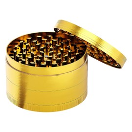 Vituzzi Grinder para Especias como Romero, Pimienta, Sal y más. Moledor de Especias con Tapa Magnética para Cocina con 4 Piezas y Malla Fina. Moledores de Metal para Cocina. Kitchen Grinder (75mm, Dorado)