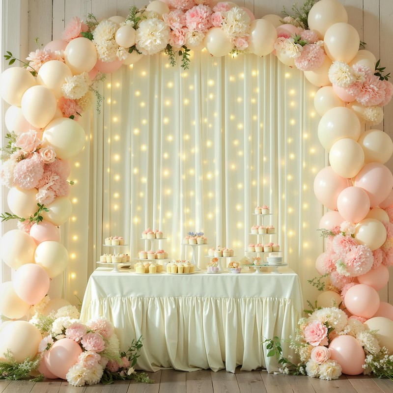 10 x 10ft Beige Backdrop Curtains with Lights String for