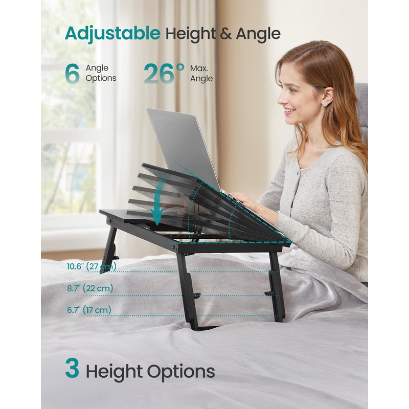 SONGMICS Laptop Desk, Bed Sofa Breakfast Tray, Adjustable Tilt Top,