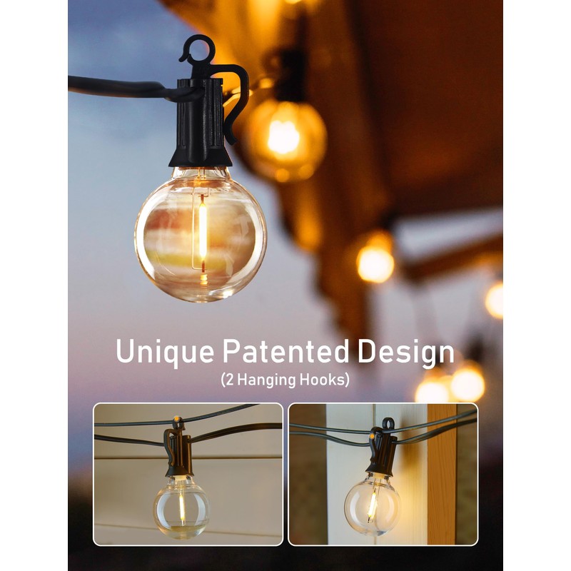 Brightown Outdoor String Lights, 80FT 40+2 G40 Bulbs Shatterproof Patio