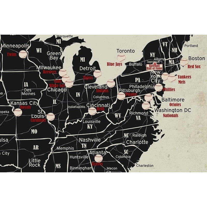 GEOJANGO Baseball Stadium Map Poster - Vintage Edition (24Wx18H inches)