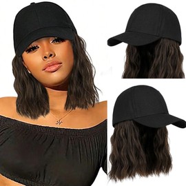 ASAYUMI Hat Wig for Women Short Wave Baseball Cap Wig with Curly Hair Extensions Wig Synthetic Wave Wig Hat Adjustable Brown Baseball Hat Wig