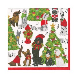 Caspari Caroling Pets Paper Luncheon Napkins - 20 Per Package
