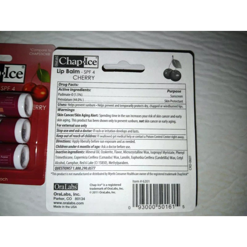 Chap Ice 9 CHAP ICE CHERRY LIP BALM SOOTHE PROTECT