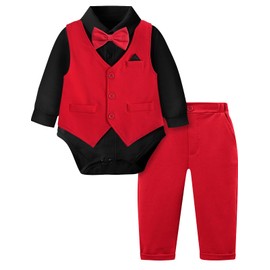 A&J DESIGN Baby Boy Valentines Outfit Infant First Christmas Wedding Dress Easter Formal Suit Black and Red 9-12 Months