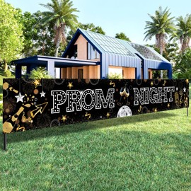 iwiio Prom Decorations 2024 Prom Night Banner Black Gold Sliver Prom Banner Graduation Prom Party Decorations Prom Photo Backdrop for Indoor Outdoor Supplies 270 X 40 cm