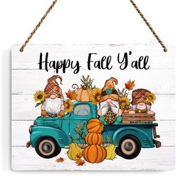 Fall Decor, Fall Decorations for Home, Autumn Room Decor, Pumpkin Farmhouse Rustic Wood Hanging Sign for Harvest Thanksgiving Porch Living Room Bedroom Indoor Outdoor Home Decorations - Gnomes Truck