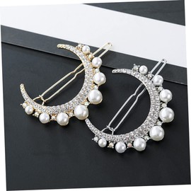 Vaguelly 2Pcs Moon Hair Clips with Rhinestone and Artificial Pearl Elegant Hairpins for Women and Stylish Hair Barrettes for Various Hairstyles