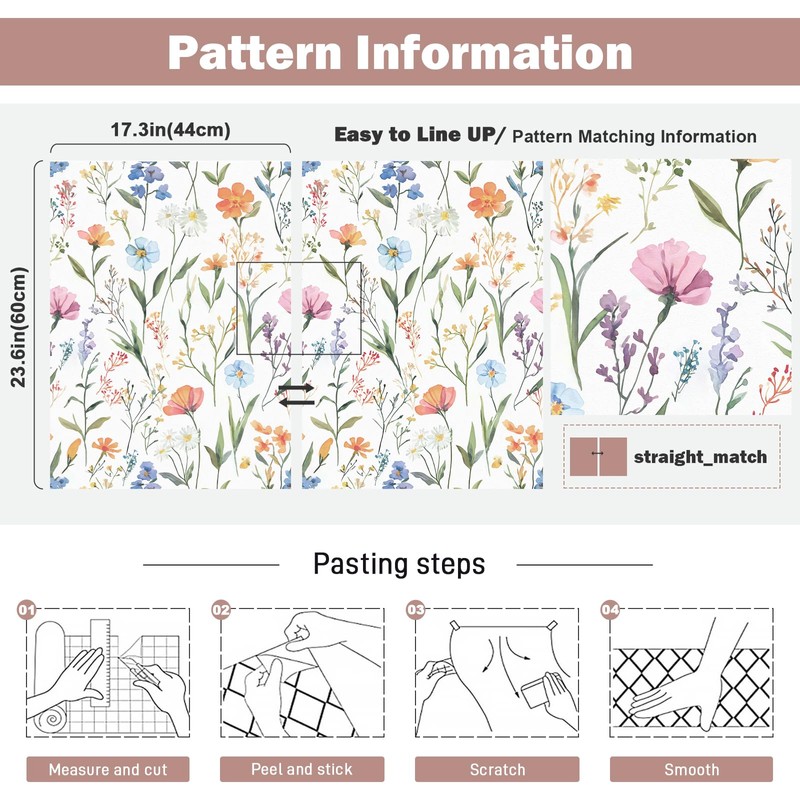 Sevalo Floral Peel and Stick Wallpaper Wildflower Boho Nursery17.3”×78.7”