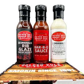 Golden Rule BBQ Sauces Gift Box - Top 3 Varieties from Oldest BBQ Joint in USA - Includes Alabama White Sauce, Original BBQ, & Rib Glaze- Gift for Men