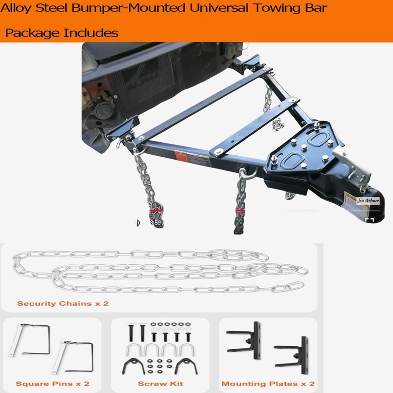 Tow Bar,Adjustable Towing Bar Bumper Mount 5000lb w/ 2X Chains,Universal