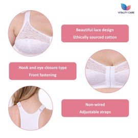 Vitality Care Front Fastening Bras for Women Cotton Rich Wireless Non Padded Firm Hold 42G White