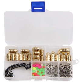 Fishing Sinkers Set with Brass Sinker Weights Jig Hooks Fishing Swivel Ring Connector Assorted Tackles Texas Rig Kit for Freshwater Saltwater Bass Fishing (80pcs/box)