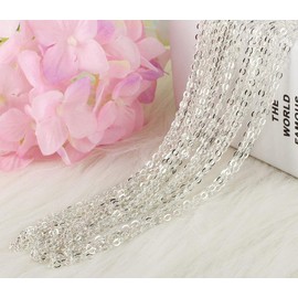 ALEXCRAFT Wholesale 12 PCS Silver Plated Solid Brass Flat Cable Chains Bulk for Jewelry Making (20 Inch(2MM))