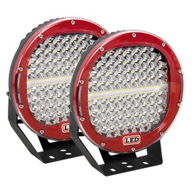 AUXTINGS 2 Pieces 9 inch 294W LED Pods Light Bar Red Round 24000Lm Waterproof Spot Beam Led Work Light Off Road Lights Driving Light Compatible with Truck SUV ATV Tractor Boat