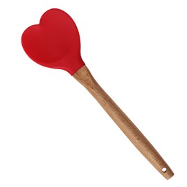 Yansumi Heart-Shaped Silicone Spatula with Wooden Handle for Nonstick Cookware-Kitchen Utensils for Baking,Cooking,Mixing,Scraping,and Stirring (Red)