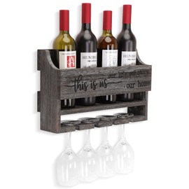 AOAOPQ Wall Décor for Home Interior Wood Wine Rack Wall Mounted Wine Racks Display Gifts for Women Wine Love 4-Bottle and 4-Glass Holder Brown
