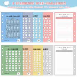 Set of 32 – A6 Economy Challenge Bug Planner German, Giantzhong 8 Saving Challenge – Budget Planner Set with 2 €, 5 €, 10 €, 20 €, 50 €, Change 52 Days, 100 Days