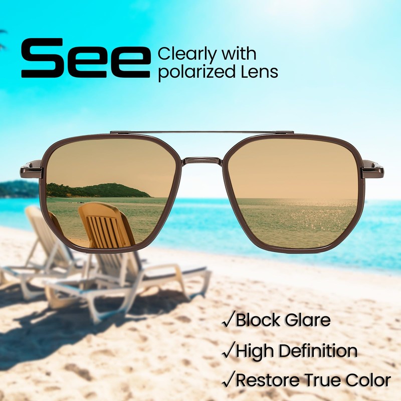 SODQW Tangle Free Aviator Sunglasses for Women Men Square Frame