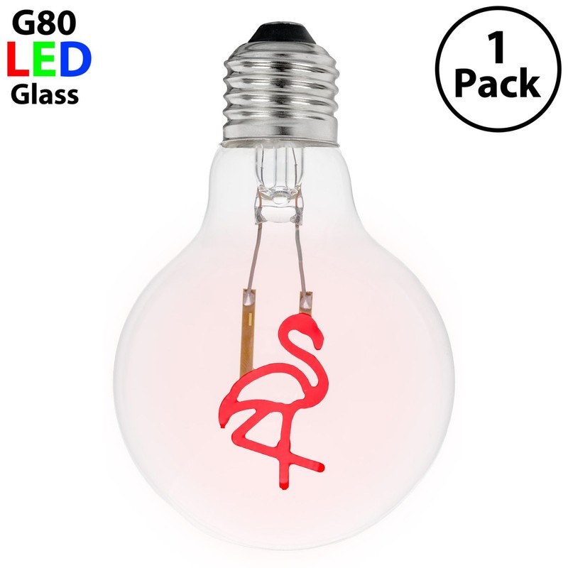 Festive Living LED Flamingo Decorative Filament Light Bulb, G80 Globe,