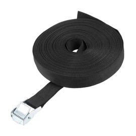 sourcing map 1 x Cam Buckle Lashing Strap Tie Down Strap 12 m x 25 mm 80 kg Load Cap Polypropylene for Transport Cargo Black