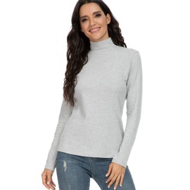 HieasyFit Women's Cotton Mock Turtle Neck Thermal Baselayer Top Light Gray Small