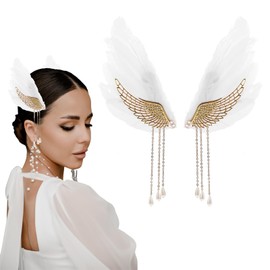 2 Pcs Angel Feather Wing Hair Clips Fashion Tassel Hair Accessory for Women Cosplay Costume Headwear (White)