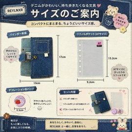 REYLNXR A6 6-Hole Sticker Notebook with 20 Inner Pages, Denim, Binder Set for Girls, DIY, Multi-Functional Storage for Badges, Photos, and Cards, Retro Metal Buckle, School Supplies, Cute Gift for