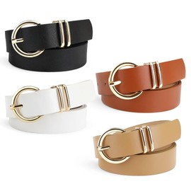 Lukovee 4pcs Cinturón Para Mujer, Ajustable De Piel Con Hebilla Dorada, De Moda Para Pantalones Y Faldas, De Vestir (Largo 108 cm)