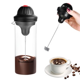 Senbos Electric Milk Frother Cup, Handheld Battery Operated Whisk Foam Maker with 500ML Glass Pitcher, Electric Milk Foam Machine Coffee Foamer Whisk for Coffee Latte Cappucino Hot Chocolate Eggs